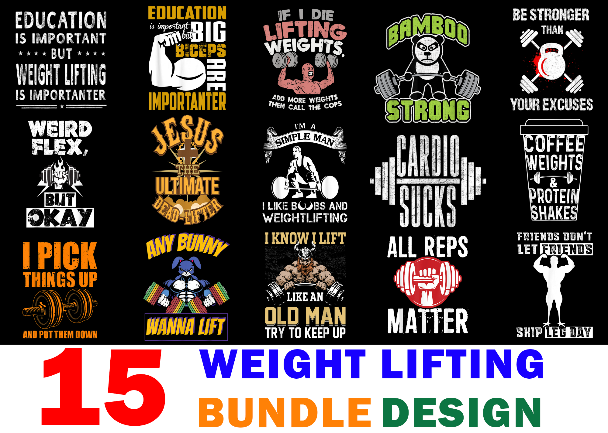 15 Weight Lifting Shirt Designs Bundle For Commercial Use, Weight ...