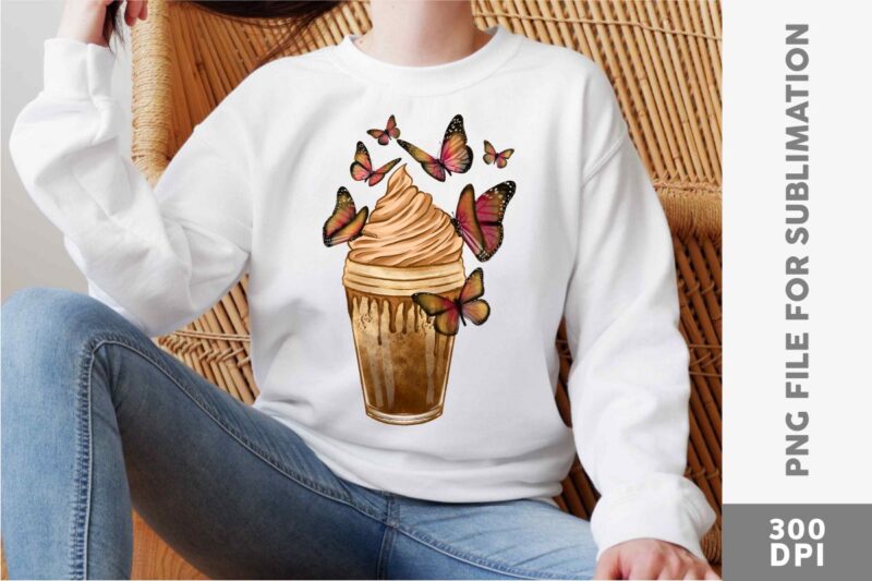 Iced Coffee Float Butterfly PNG Sublimation Bundle, UNIVERSTOCK