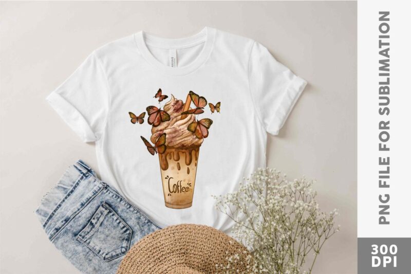 Iced Coffee Float Butterfly PNG Sublimation Bundle, UNIVERSTOCK