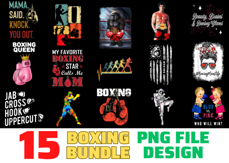 15 Boxing Shirt Designs Bundle For Commercial Use, Boxing T-shirt, Boxing png file, Boxing digital file, Boxing gift, Boxing download, Boxing design