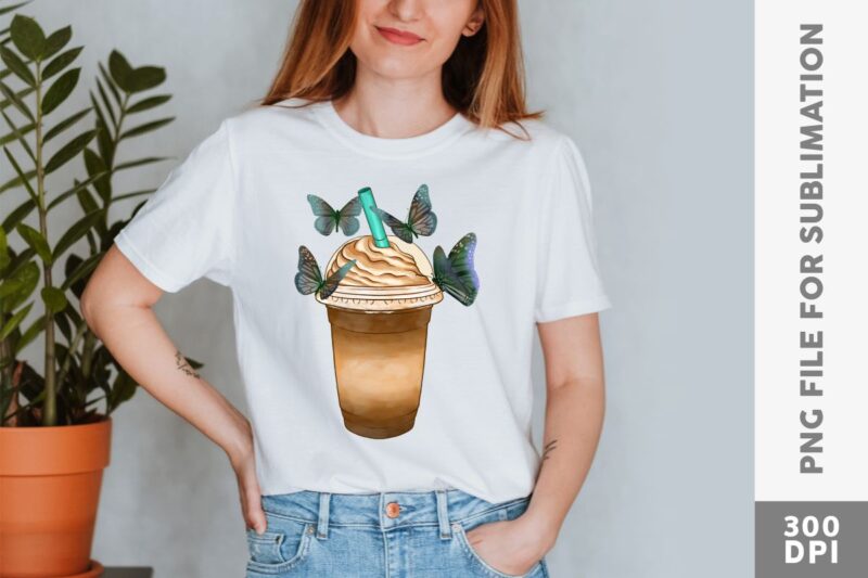 Iced Coffee Float Butterfly PNG Sublimation Bundle, UNIVERSTOCK