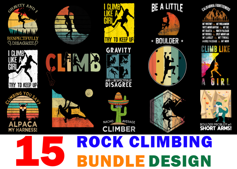 Rock Climbing T-shirt Design Bundle