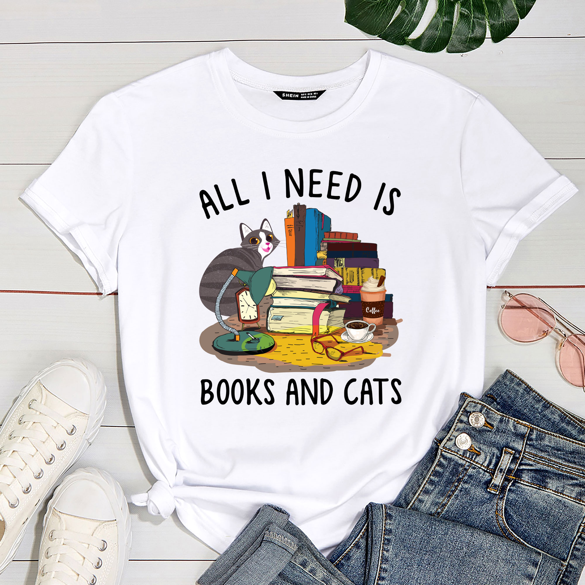 All I Need Is Books And Cats Cat Lover Kitten Reading T-Shirt PC - Buy ...