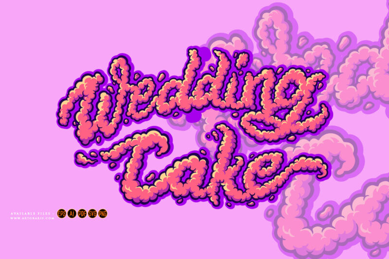 Wedding cake word lettering with smoke effect illustrations