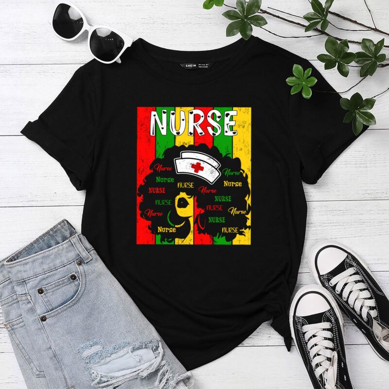 Black Woman Nurse Afro Retro Juneteenth Black History Month T-Shirt PC