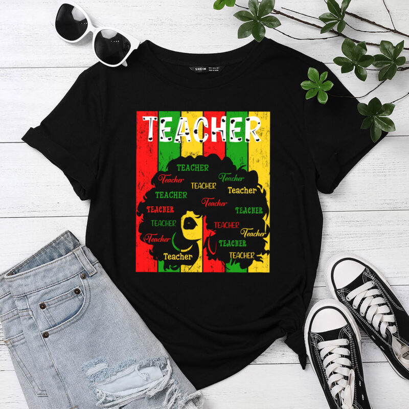 Black Woman teacher Afro Retro Juneteenth Black History Month T-Shirt PC