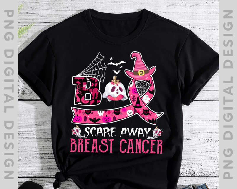 Boo Scare Away Breast Cancer Halloween T-Shirt, October Breast Cancer Awareness Month, Halloween Gift TH