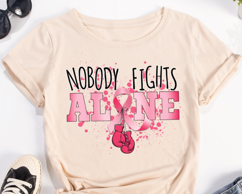 Boxing Breast Cancer Awareness PNG File For Shirt, Nobody Fights Alone, Boxing Lover Gift, Breast Cancer Support, Family Matching Design HH