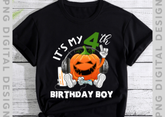 Boys Halloween Shirt Jack O Lantern Gamer Kids Men Halloween, It_s My 4th Birthday Boy, 4 Years Old Boy Halloween Pumpkin Instant Download PH