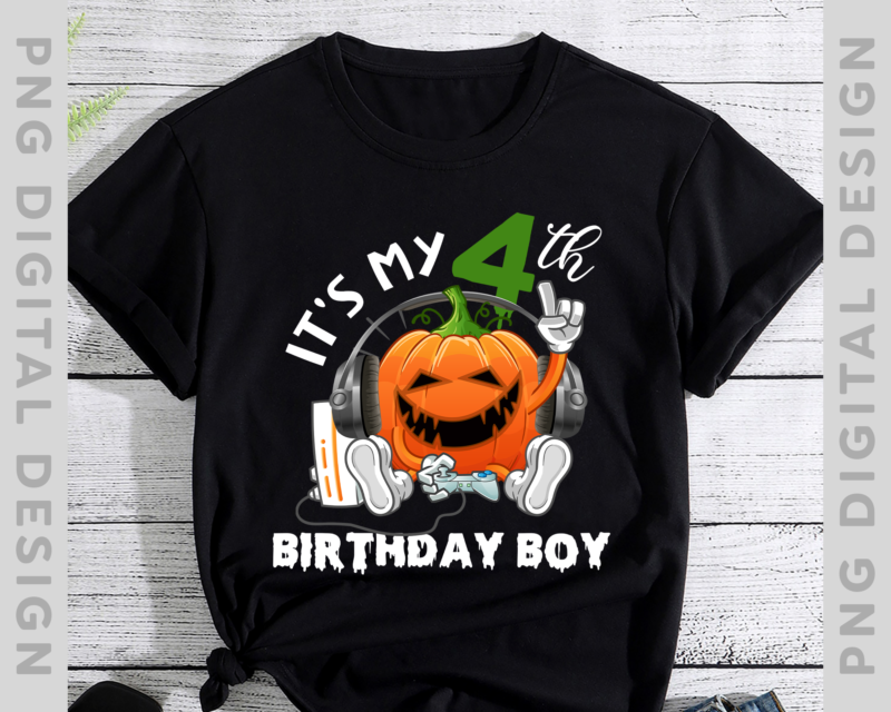 Boys Halloween Shirt Jack O Lantern Gamer Kids Men Halloween, It_s My 4th Birthday Boy, 4 Years Old Boy Halloween Pumpkin Instant Download PH