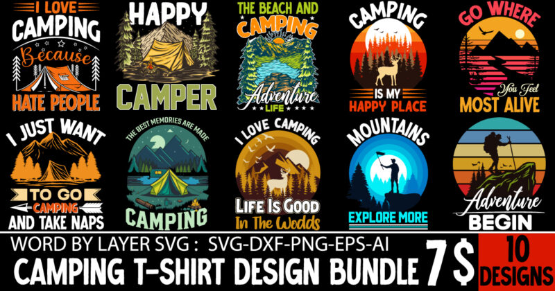 Camping T-Shirt Design, Camper T-Shirt Bundle, MOuntains Explore More T-shirt Design,Camping T-shirtt Design Bundle ,Camping Crew T-Shirt Design , Camping Crew T-Shirt Design Vector , camping T-shirt Desig,Happy Camper Shirt,