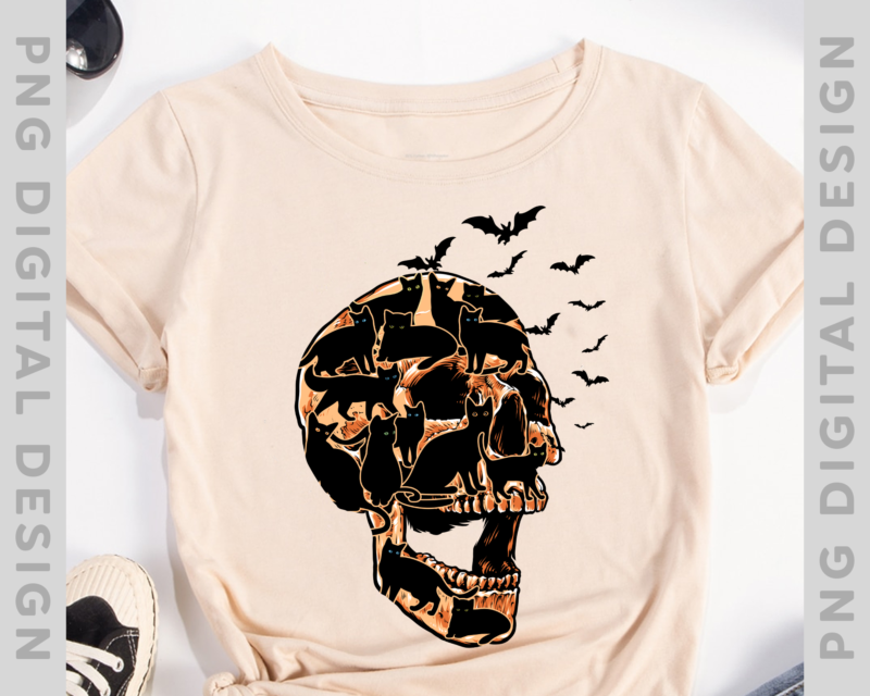 Cat Bat Skull, Cat Skull lover, Cat Halloween costume men women kids T-Shirt, Halloween Instant Download PNG file PH