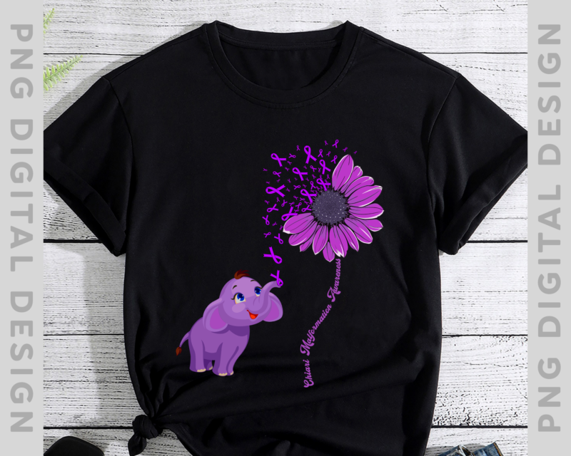 Chiari Malformation Awareness Purple Sunflower Elephant T-Shirt, Chiari Malformation Elephant Instant Download PH