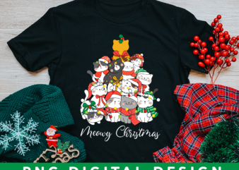 Christmas Cat PNG File For Shirt, Cat Lover Gift, Gift For Cat Mom, Meowy Christmas, Cute Cat Design, Instant Download HH