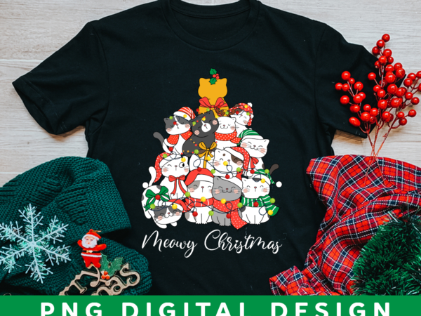 Christmas cat png file for shirt, cat lover gift, gift for cat mom, meowy christmas, cute cat design, instant download hh