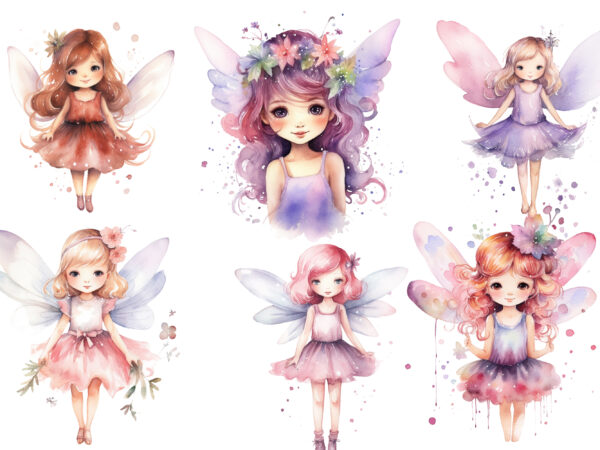 Cute fairy girl watercolor clipart t shirt vector file