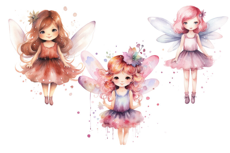 Cute Fairy Girl Watercolor Clipart - Buy t-shirt designs