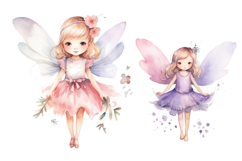 Cute Fairy Girl Watercolor Clipart