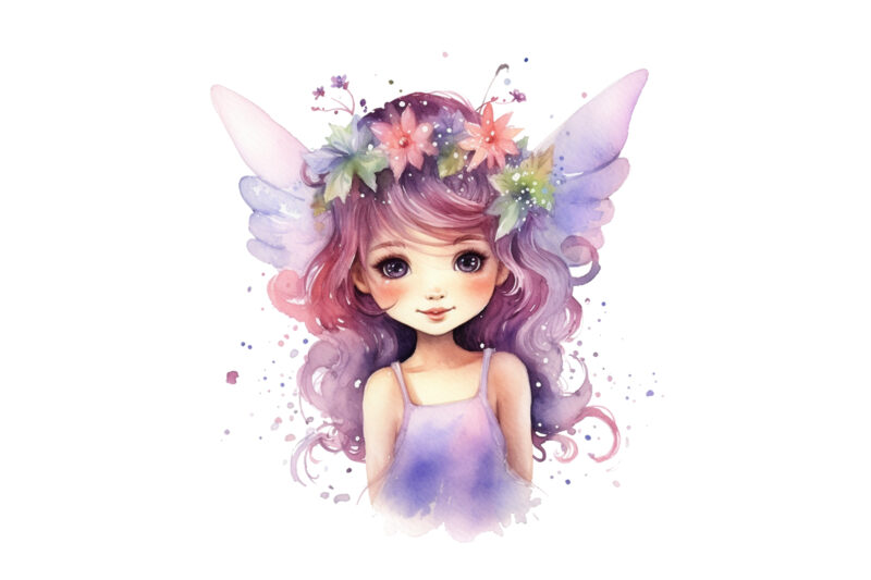 Cute Fairy Girl Watercolor Clipart