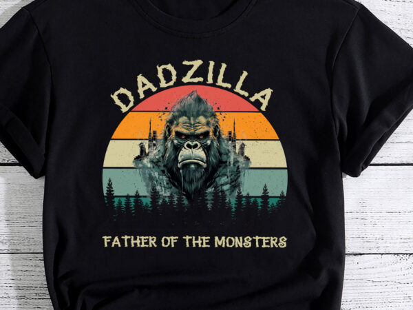 Dadzilla retro sunset gorilla father of the monsters poster t shirt vector illustration