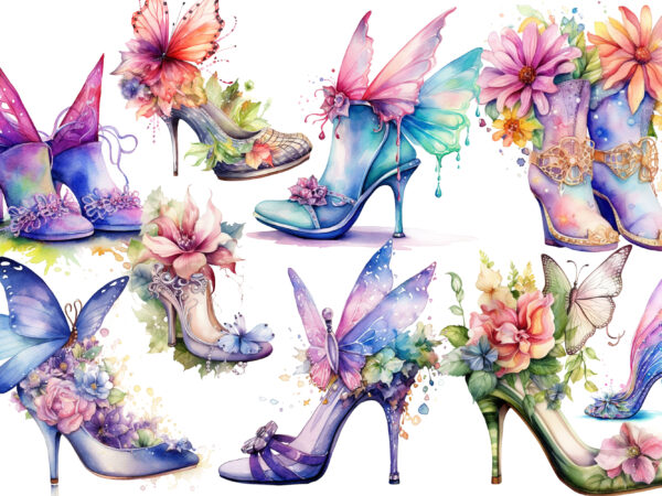 Fairy shoes flower watercolor clipart t shirt graphic design