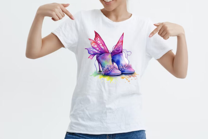 Fairy Shoes Flower Watercolor Clipart - Buy t-shirt designs
