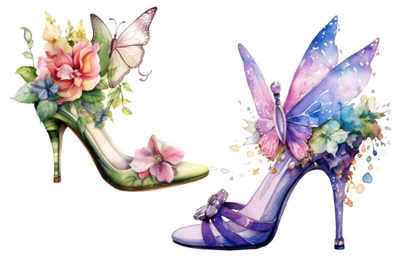 Fairy Shoes Flower Watercolor Clipart