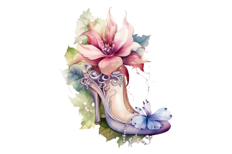 Fairy Shoes Flower Watercolor Clipart