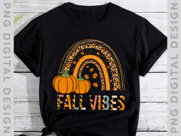 Fall vibes leopard pumpkin autumn season vintage rainbow nh t shirt graphic design