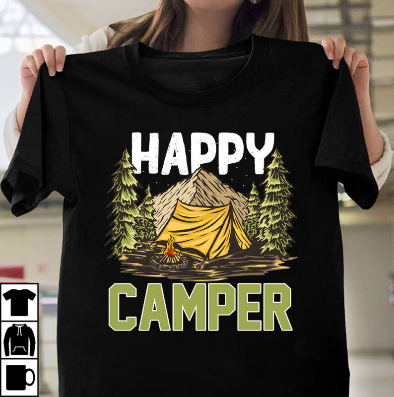 Happy Camper T-shirt Design,Camping T-shirtt Design Bundle ,Camping Crew T-Shirt Design , Camping Crew T-Shirt Design Vector , camping T-shirt Desig,Happy Camper Shirt, Happy Camper Tshirt, Happy Camper Gift, Camping