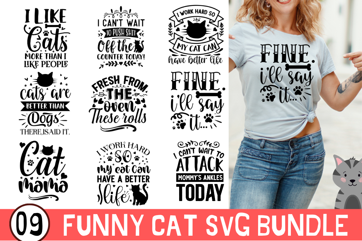 Funny Cat SVG Bundle - Buy t-shirt designs