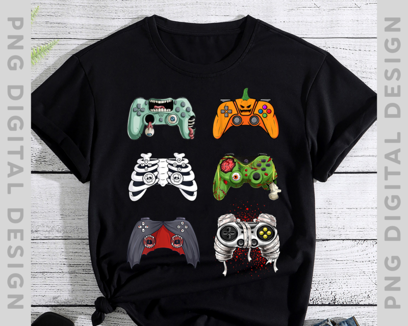 Halloween Skeleton Zombie Gaming Controllers Mummy Boys Kids Shirt, Halloween Skeleton PNG File PH