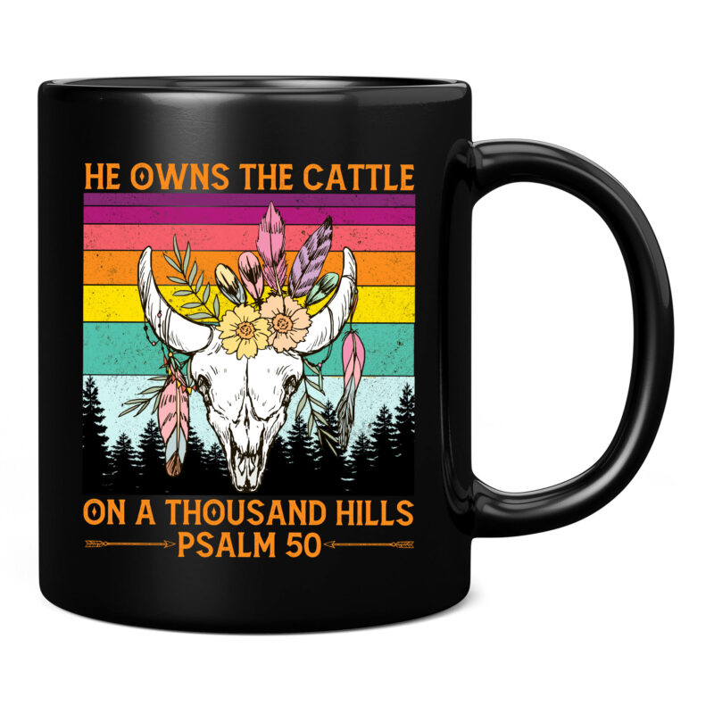 He Owns The Cattle On A Thousand Hills Bull Skull Christian T-Shirt PC