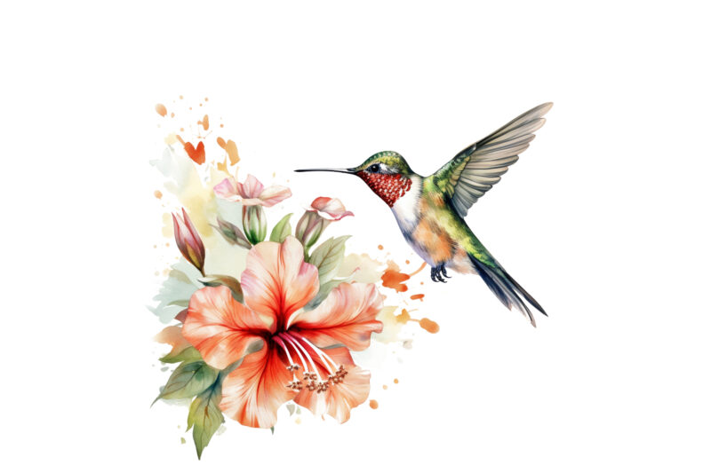 Hummingbird Flower Watercolor Clipart