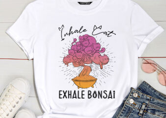 Inhale Cat, Exhale Bonsai Funny Bonsai Cat Tree Animals PC t shirt design for sale