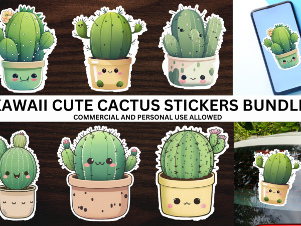 Kawaii cute cactus clipart bundle t shirt vector art
