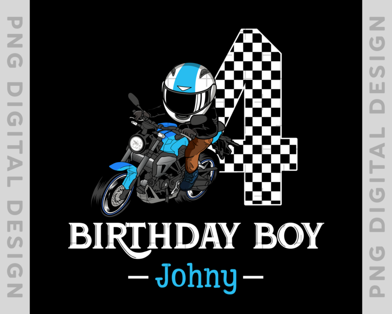 Kids 4 Year Old Blue Racing Motorcycle Birthday Boys Girls Gift T-Shirt, Custom Birthday, Racing Boy Gift TH