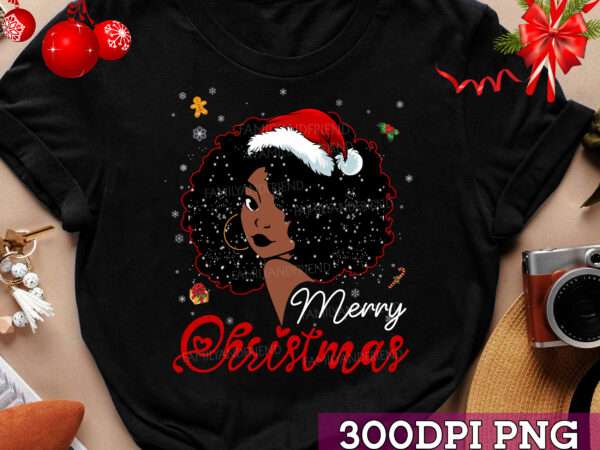 Merry christmas black afro american melanin santa hat xmas nc t shirt designs for sale