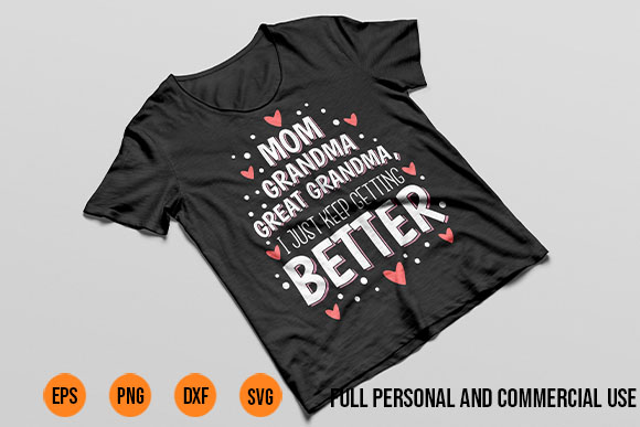 Mom grandma great grandma svg png i just keep getting better shirt design