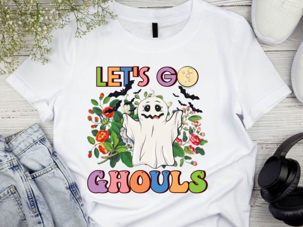 Rd lets go ghouls funny ghouls hippie costume halloween vibes t shirt design online