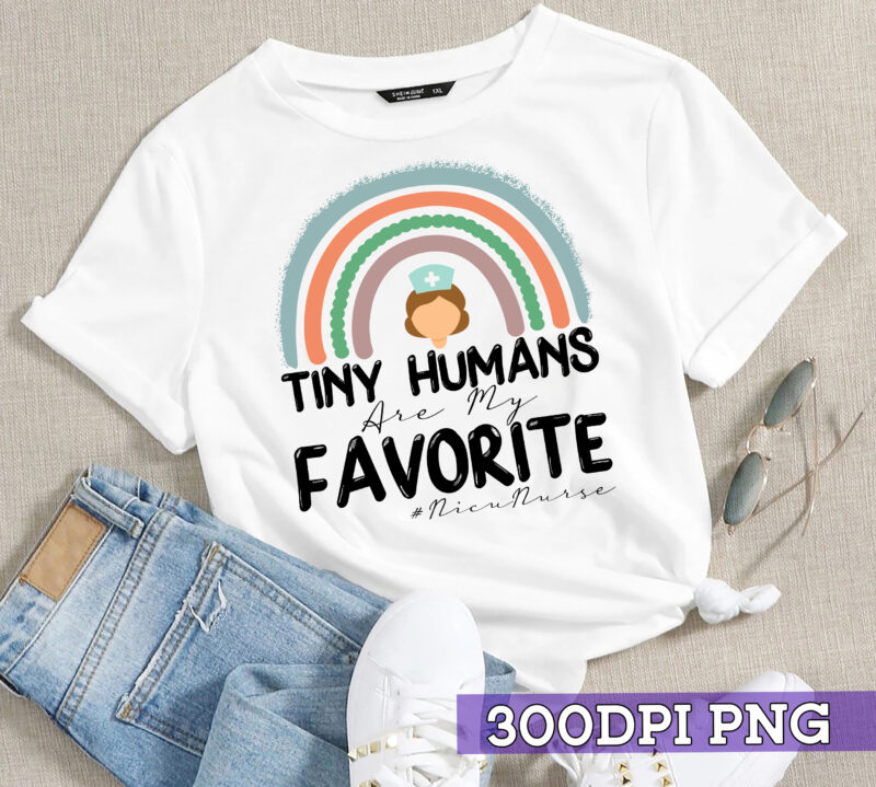 RD Tiny Humans Are My Favorite Funny NICU Nurse Rainbow T-Shirt