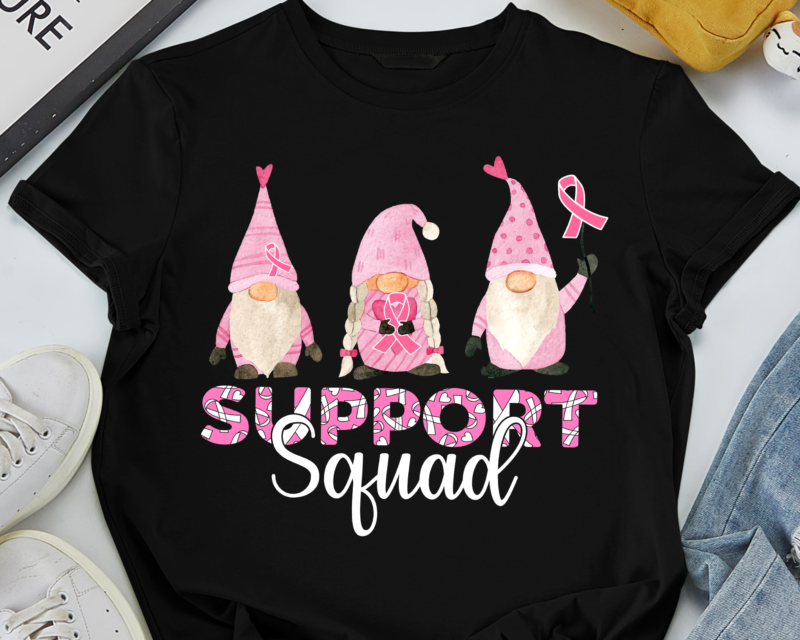 RD Womens Breast Cancer Awareness Funny Gnomies Support Squad Outfit V-Neck T-Shirt