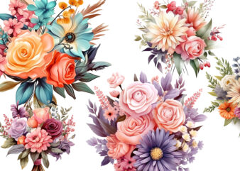 Cute Watercolor Floral Bouquet Clipart