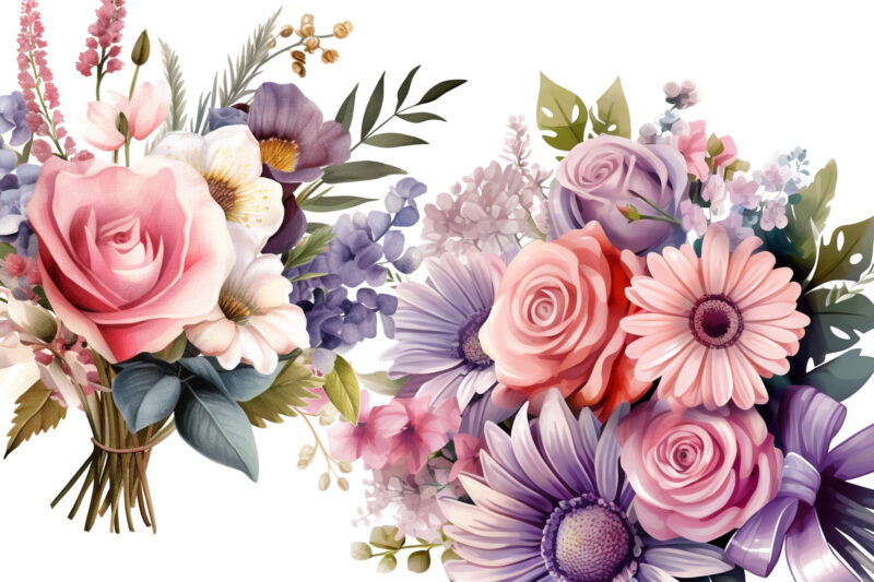 Cute, Colorful, Retro, Watercolor, Purple, Floral, Bouquet, Clipart, Purple Floral, Floral Bouquet, Bouquet Clipart, Retro Watercolor, Purple Blooms, Lavender Bouquet, Lilac Blossoms, Violet Florals, Mauve Flowers, Amethyst Bouquet, Plum Blossoms,