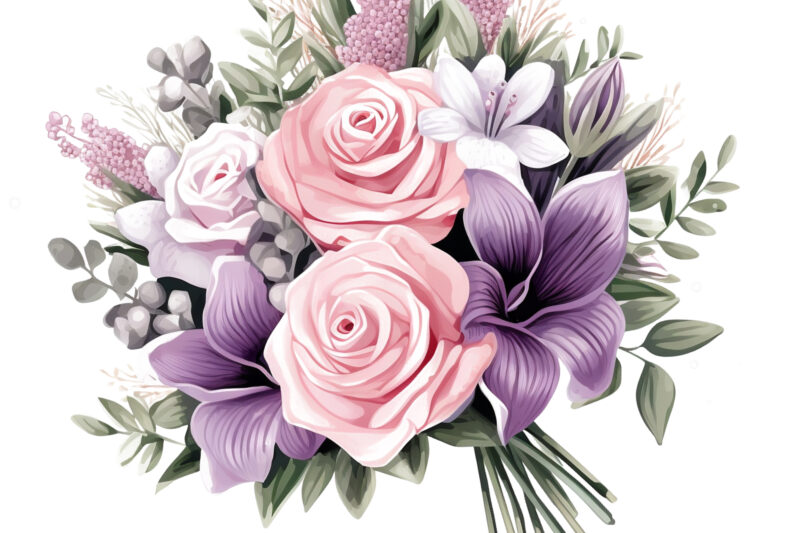 Cute, Colorful, Retro, Watercolor, Purple, Floral, Bouquet, Clipart, Purple Floral, Floral Bouquet, Bouquet Clipart, Retro Watercolor, Purple Blooms, Lavender Bouquet, Lilac Blossoms, Violet Florals, Mauve Flowers, Amethyst Bouquet, Plum Blossoms,