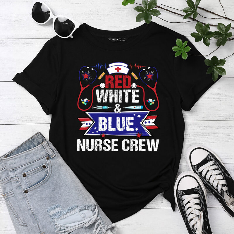 Red White _ Blue Nurse Crew 4th Of July American Pride PC