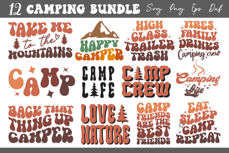 Retro Groovy Wavy Camping Sublimation Svg Bundle