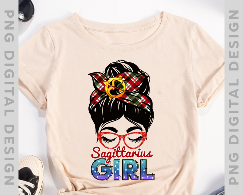 Sagittarius Girl Messy Bun T-Shirt, Sagittarius Zodiac, Sagittarius Symbol, Shirts For Women, Sagittarius Birthday TH