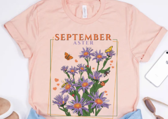 September Birthday PNG File For Shirt Tote Bag, September Flower PNG, Aster Design, Floral Birthday Gift, Gift For Her, Instant Download HH