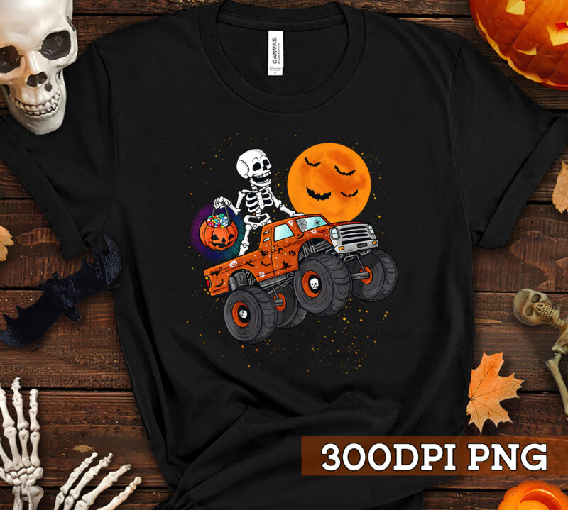 Skeleton Hallowen PNG File For Shirt, Gift For Kids, Monster Truck Design, Halloween Party Costume, Trick Or Treat, Instant Download HC